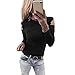Produktbild Bekleidung Longra Longra Damenmode Sexy Blusen Elegante Blusen Festliche blusen Damen Langarm Shirt Schulterfrei Oberteile Spitzenbluse tunika Tops Slim Fit blusenshirt T-Shirt (Black, XL)
