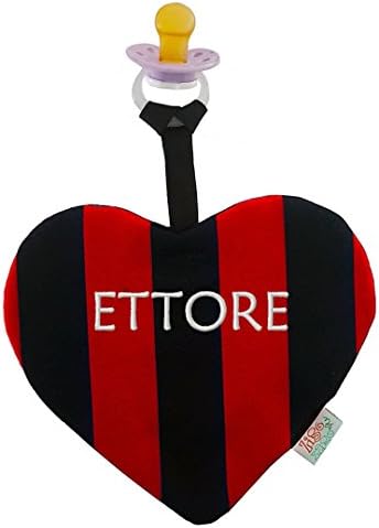 Zigozago - Heart shape doudou comforter in cotton with red and black stripes It could be personalised with name