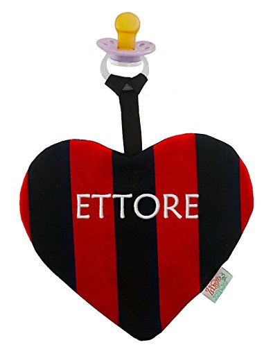 Zigozago - Heart shape doudou comforter in cotton with red and black stripes It could be personalised with name