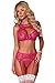 Produktbild Aranmei Damen Dessous-Sets Erotik Spitzen Reizwäsche Sexy 3tlg Babydoll Push up BH,Panty,Strumpfhalter (Rose Rot, XL)