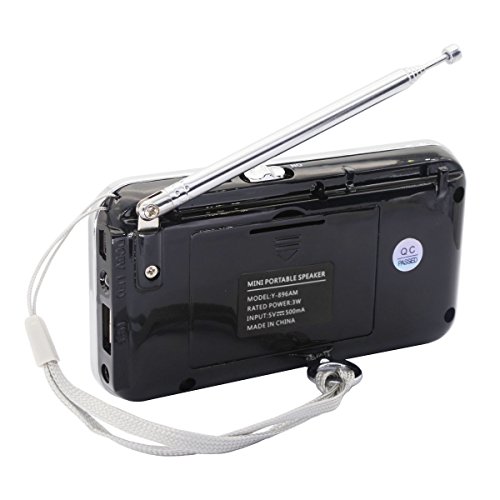 iMinker tragbare Mini-Digital-AM / FM-Radio-Mittel-Lautsprecher-MP3-Player-Unterstützungs-TF-Karte / USB-Anschluss mit LED-Screen-Display, Notfall-Taschenlampe, 3,5-mm-Kopfhörerbuchse (Schwarz) - 4