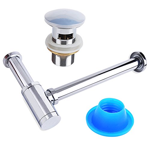 Preisvergleich Produktbild INHDBOX Design Sifon Siphon und Ablaufventil mit Überlauf Abfluss Ablaufgarnitur Chrom