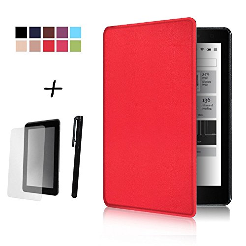 Hohe Qualität Prämie Ultra Schlank Leicht Smart Cover Tasche für Kobo Aura One 7.8" e-Reader + Displayschutzfolie und Stylus Pen (Aura One 7.8", Rot)