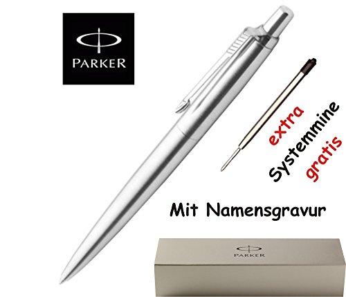 Parker Kugelschreiber Jotter K 61 Edelstahl mit GRAVUR + 1 Systemmine schwarz extra inkl. Geschenkverpackung