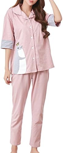 Epmami Womens Mid-Sleeves Nurisng Pajamas/PJS 100% Cotton Maternity Nursing Sleepwear Sets (Small)