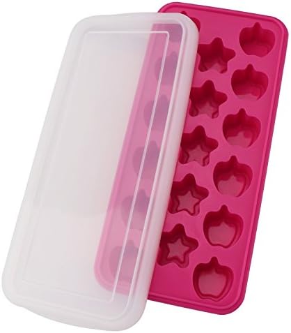 17 Hole Premium Silicone Ice Cube Tray, Apple and Star Shape, Pudding Jello Candy Maker Milk Drinks Fruit Juice Chocolate Soap Mould Orange with Lid