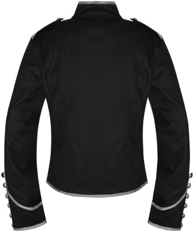 Men's Unique Gothic Steampunk Silver Black Parade Military Marching Band Drummer Jacket Goth Punk Emo