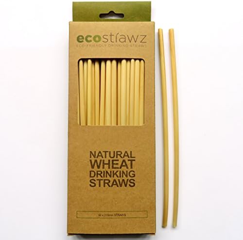 Natural Wheat Drinking Straws - 100% Biodegradable, Eco-Friendly, Non-Toxic, Disposable, Compostable - Perfect for Cocktails, kids Parties, Drinks - Better Alternative to Plastic, Stainless-Steel, Silicone, & Glass Straws - As Seen on TV - [50 Pack, 21.5cm] by Ecostrawz
