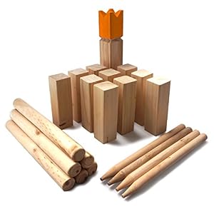 Ocean 5 Juego Kubb Original de Escandinavia – Ajedrez Vikingo con Corona Azul – Juegos Exterior Niños y Adultos – Juegos Infantiles Exterior para Lanzamientos – Juego Habilidad Adultos y Niños