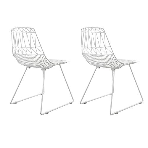 QIHANG-UK Set of 2 Wire Chair Dining Chair Side Chair Iron Wire Chair for Dining Room Living Room Dormitory Restaurant Coffee House(White)