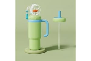 DRQZWP Stainless Steel Whale Fountain Tumbler with Handle – Two Lids, Spill-Proof, Dishwasher Safe, Cute & Perfect for Kids, Teens, and Adults. Whale Cup, 710ml Drinking Cup with Whale Squirt (Green)