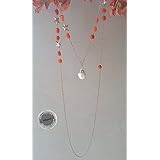 Collana argento in galvanica rosa, corallo e stelle argento con pendente perla scaramazza