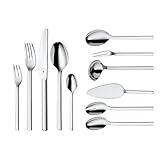 Inhalt: 66-teilig für 12 Personen: je 12 Gabeln, Tafelmesser, Löffel, Kuchengabeln, Tee-/ Kaffeelöffel, 1 Salatbesteck (2-teilig), 1 Servierlöffel, 1 Portionsschöpfer, 1 Serviergabel, 1 Tortenheber - Artikelnummer: 1103006041