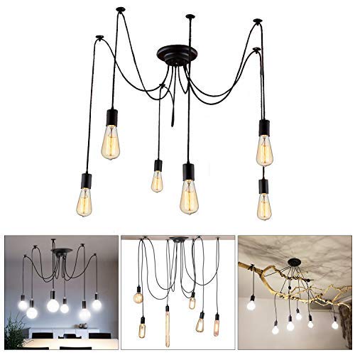 Lightess Lampadario Vintage per Soffitto, a Forma di Ragno con Bracci Pendenti, Massimo 60W per Ogni Lampadine Attacco E27×6