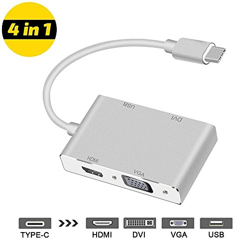 Adattatore da C a HDMI, HuiHeng USB C a HDMI DVI VGA USB 3.0 HUB Adattatore multiporta per Chromebook MacBook Samsung S8 / S8 Plus