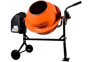 BRICOZONE Betoniera Impastatrice Elettrica 70 Litri Miscelatore Cemento 220 Watt Con 2 Ruote E Certificazione CE Telaio In Acciaio Per Calcestruzzo Malta 30 Giri Al Minuto Colore Arancione