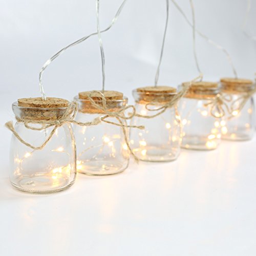 Beleuchtete Deko Einmach-Gläser gefüllt mit Silberdraht Lichtern, batteriebetrieben, 15 LEDs in warmweiß, 68cm, von Festive Lights - 2