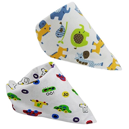 Set Of 2 Baby Cute Bandana Drool Bibs Unisex Cotton ( Elephant & Car )