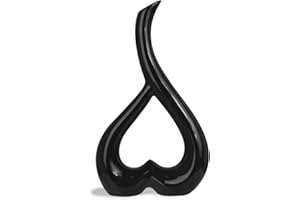 Arawat Keramik Vase Schwarz Herz Vasen Deko Wohnzimmer Modern Tulpenvase Blumenvase Tisch Deko Vase für Pampasgras Blumen Deko Aesthetic Nordische Vasen Hochzeit Geschenk 26 cm Dekorative Vase Schwarz