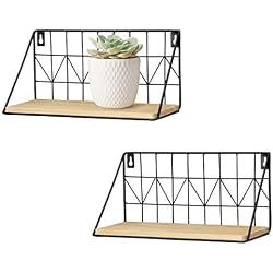 Mkouo Étagères flottantes montées au Mur Ensemble de 2 étagères de Stockage de Fil de métal Rustique présentoirs Home Decor, 28cm