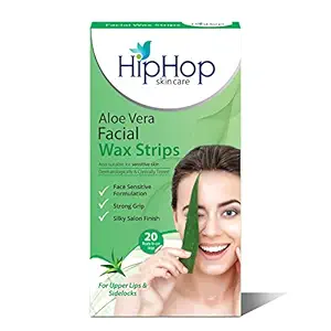 HipHop Skincare Facial Wax Strips with Aloe Vera for Normal to Sensitive Skin, For Instant Hair Removal (Upper Lip, Sideburns, Forehead, Chin) with Cleansing Wipes - Pack of 20 strips