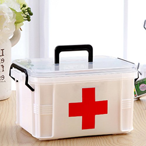 Medizinschränke, iTECHOR Hilfe Koffer Medizin-Box Aufbewahrungsbox Medikamentenbox Arzneimittel-Box Medizinbehälter mit Tragegriff, M(38×28×21cm) - 9