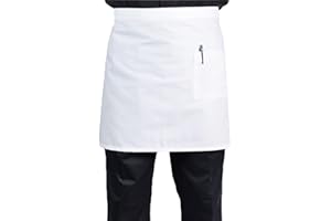 MFAZ Morefaz Ltd Fartuch z grubą talią regulowany i 100% bawełna 240 g/m3 przeciwbrudząca talia krótki czarny biały z kieszenią do domu kuchni restauracji pracy, kelnerki, szefa kuchni, kelnera, gotowania, pieczenia, Biały gładki, rozmiar uniwersalny