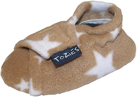 TOZIES Baby Toddler Boys Girls Non Slip Soft Indoor Play Shoes / Slippers Non Slip / Stay On - SOFT BROWN STARS (12-18mths)