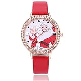 Wawer Damenuhren Für Weihnachts Geschenk, Mädchen Analog Quarz Uhr mit Lederband Armband (Rot)