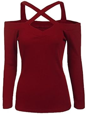 Zeela Damen Schulterfrei Langarm Sweatshirt Carmenshirt Oberteil Tops Shirts