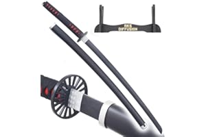 RKS Diffusion Demon Slayer Katana Tout en Bois Lame en Bois Kamado Epee Tanjiro Sabre Decoration Kimetsu No Yaiba Cosplay + Support en Bois Inclus