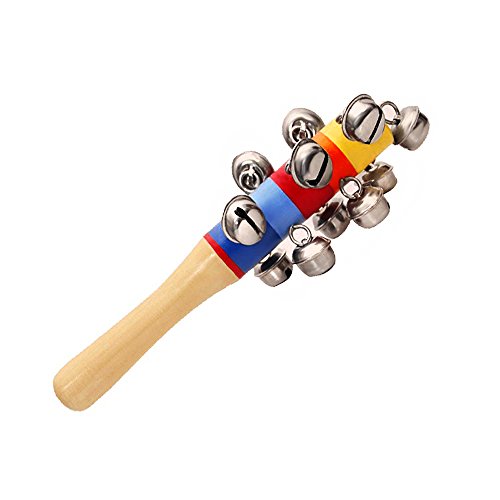 Homgaty New Lovely Kid Handle Wooden Bell Stick Shaker Rattle Toy Sleigh 10 Bells