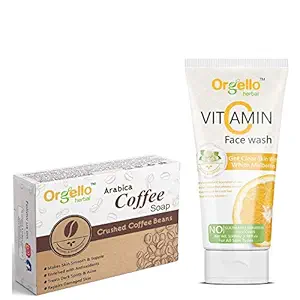 Orgello Herbal Arabica Coffee Body Soap ( 100 gm. ) + Vitamin C Face Wash (100 ml ) - Pack of 2 - for men women girls boys normal oily dry skin sls paraben mineral oil free
