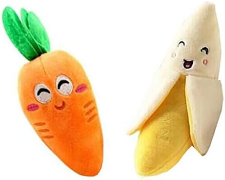 Polo honey 2pcs Dog Vegetable carrot Fruit Banana Toy Pet Puppy Plush Sound Chew Squeaker Squeaky Plush Toys(Carrot ,Banana )