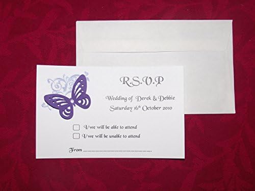 RSVP Cards - Personalised Wedding Corner Butterfly Design with envelopes - set of 10