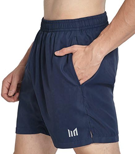 MOFEVER Men Athletic Workout Shorts with Pockets Quick Dry Bodybuilding Activewear for Running GYM Training Navy Blue (S, NAVY BLUE)
