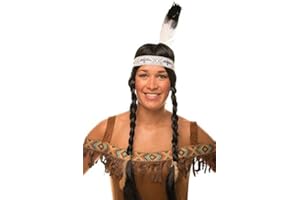 BALINCO Peluca india con trenzas en un conjunto en negro con pluma para hombres y mujeres Carnaval