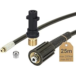 | 25 m, Tuyau de nettoyage de canalisation, 60 °C | avec buse fixé | avec adaptateur | Idéal pour nettoyeur haute pression Kärcher,... | de Mcfilter