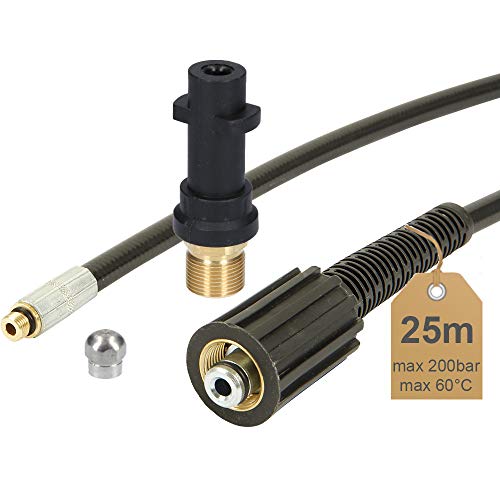 | 25 m, Tuyau de nettoyage de canalisation, 60 °C | avec buse fixé | avec adaptateur | Idéal pour nettoyeur haute pression Kärcher,... | de Mcfilter