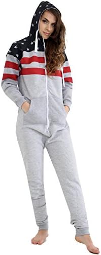 Kids Boys Girls Aztec & Plain Hooded Unisex Onesie All In One Jumpsuitp Age 5 6 7 8 9 10 11 12 13 Years (11-12, American Flag)