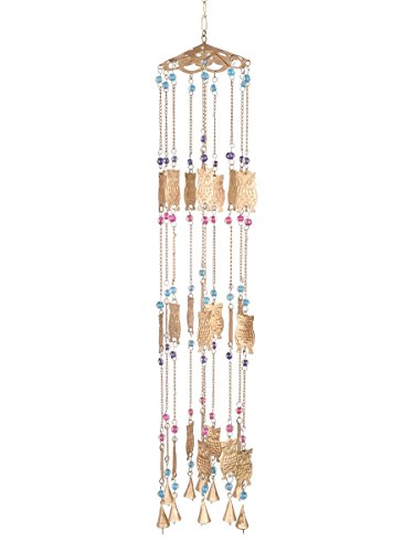 Preisvergleich Produktbild Store Indya, Schmiedeeisen Eulen Motive Windspiel mit Edelsteine und Perlen Klangspiel Wand Baum Hangen Wand Fenster Hangend Dekor