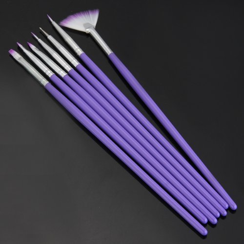 7x Acryl UV Gel Nagel Pinsel Set Gelpinsel Bürste Nail Art Design Pen Brush Lila - 2
