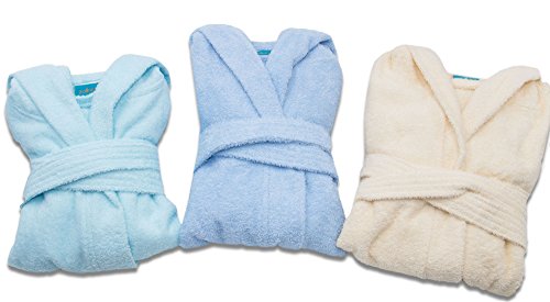ZOLLNER® Kinderbademantel / Bademantel für Kinder mit Kapuze, 140/152 hellblau, in weiteren Größen erhältlich, je Größe eine andere Farbe, 100% Baumwolle, direkt vom Wäschespezialisten, Serie „Junior“ - 3