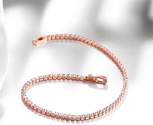 SHAYAY Rose Gold/Gold Plated Tennis Bracelet for Women with Round Brilliant Cubic Zirconia Elegant Stylish Hand Chain Charm Clip-on Bracelet