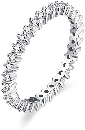 Kingwin Classic Eternity Wedding Band Ring for Women Zircon Diamond Jewelry (Rhodium Plated Base Metal, P)
