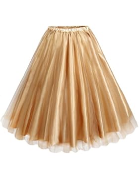 CoutureBridal® Damen Tüll Rock 2 Layer Knielanger Rock Elastic Bund Tutu