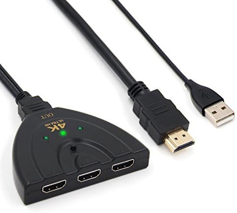 HDMI Switch 4k 3 in 1 out Port with Pigtail HDMI Cable and USB cable Supports Full HD 4K , 3D, 1080P, PS4