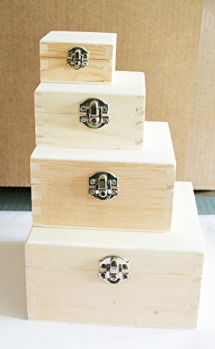 Holzbox – Echt Kiefernholz – Quadrat – mit Deckel – Metall Verschluss – (1x1Stück) (M:130/130/70mm) - 5