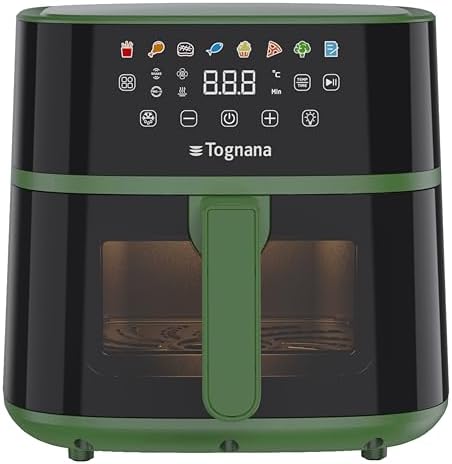 Tognana Iridea,Friggitrice ad aria 6L, doppia resistenza, display digitale, timer, 80-200°C, finestra, 1700W, Verde Salvia