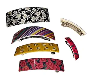 Multicolor Printed Hair BackClips/Backpin for Women & Girls (4 Pcs)